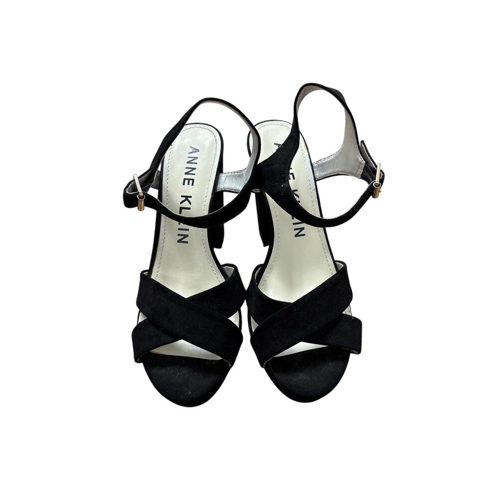 Anne Klein Black Suede Platform High Heel Sandal Sz 8